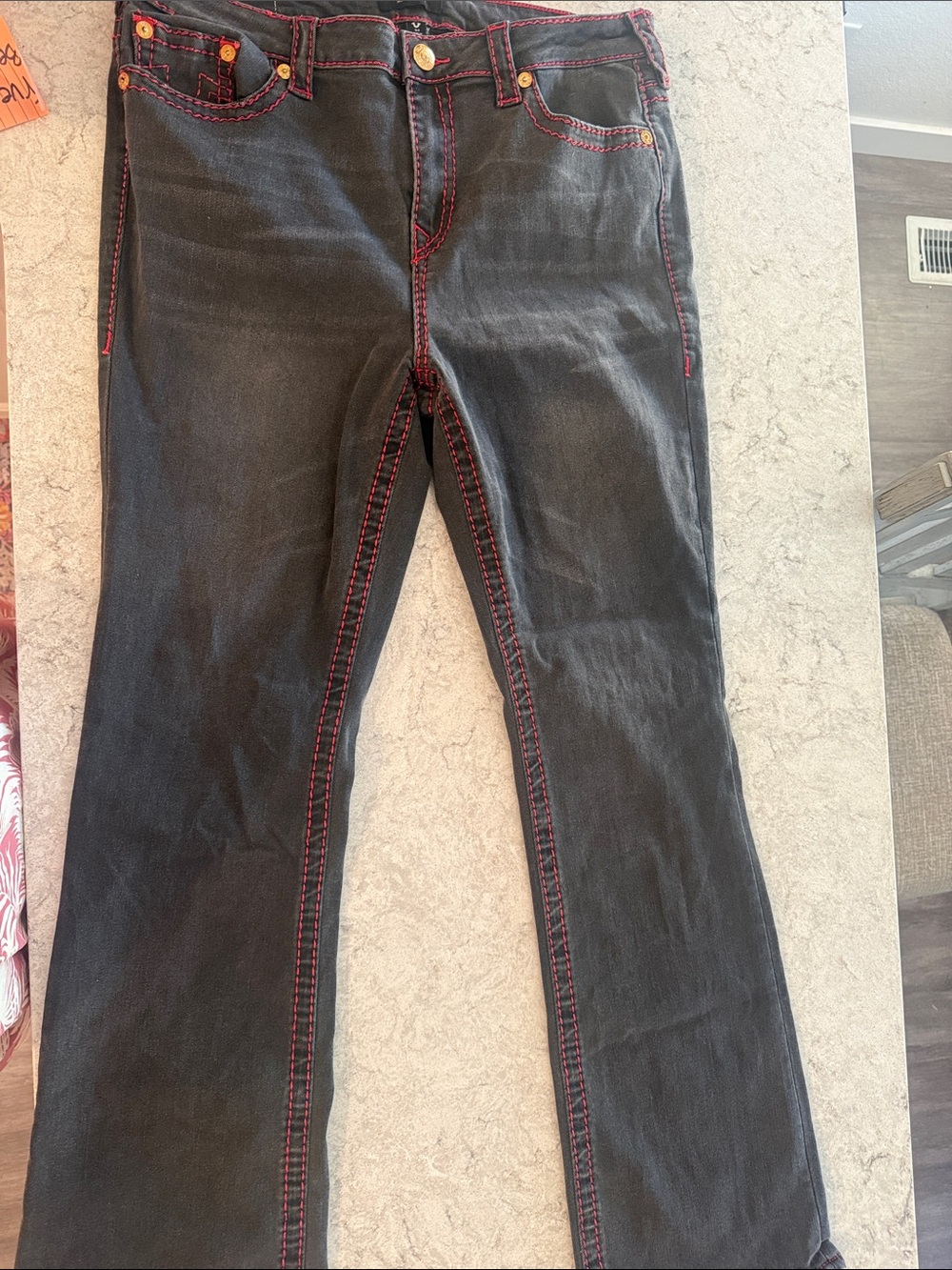 True Religion Becca Mid Rise BootBlack Women’s Jeans with Red Contrast Stitching